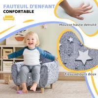 AIYAPLAY Fauteuil enfants canapé pour enfants hosphorescent avec motif étoilé, tissu velours, pour garçons et filles, gris(m-4)