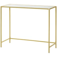 HOMCOM Console d'Entrée en Acier et Verre Trempé, 100x35.5x80 cm, Blanc et Or(m-1)