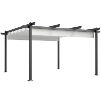 Outsunny Gazebo Pergola 4x4 m avec auvent rétractable, 8 Vis et 8 Piquets en Aluminium, Polyester et Métal, Blanc