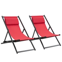 Outsunny Ensemble de 2 Chaises Longues de Jardin, Pliantes et Inclinables, en Aluminium, 96,5x58x91,5 cm, Rouge(m-5)