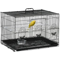 PawHut Cage pour Oiseaux avec 2 Perchoirs et 3 Entrées en Fil Métallique et Plastique, 60x41x41 cm, Noir(m-5)