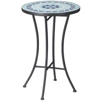 Outsunny Table Basse de Jardin Ronde en Métal avec Dessus en Céramique, Motifs Mosaïque, Ф35,5x53,5 cm, Bleu(m-1)