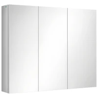 kleankin Armoire à miroir, Armoire de salle de bain, 3 portes en miroir, 5 étagères intérieures, Acier inoxydable, Couleur: Argent, 70 x 12 x 55 cm(m-6)