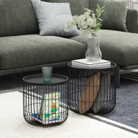 HOMCOM Ensemble de 2 tables d'appoint en design scandinave, avec rangement, empilables, Noir(m-2)