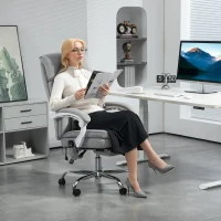 HOMCOM Chaise de Bureau Massante et Chauffante avec Dossier Inclinable et Repose-Pieds Amovible, Gris(m-4)