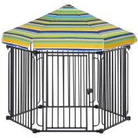 PawHut Dog Play Pen Puppy Pen Pet Playpen For Rabbit Guinea Pig Duck with Canopy Indoor Outdoor 119H x 122L x 105Wcm(m-10)
