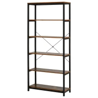HOMCOM Bibliothèque Verticale de Style Industriel Vintage, Étagère Gain de Place avec 6 Étagères en Bois et Métal Noir, 80x30x180cm(m-5)