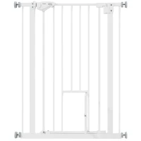 PawHut Barrière de Porte avec Chatière, Installation sans Perçage, largeur variable 74-80 cm, montage à une main, métal, blanc(m-7)