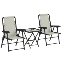 Outsunny Conjunto de Mesa e Cadeiras de Jardim Móveis de Exterior Dobrável com Estrutura de Aço e Suporte para Copos Creme(m-10)