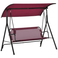 Outsunny Balansoar de Grădină cu 3 Locuri, Copertină Parasolar Reglabilă și Șezut Respirabil, 172x110x153 cm, Roșu Vin(m-1)
