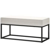 HOMCOM Banc d'Entrée Moderne en Acier, Éponge et Tissu Velours avec Pieds Réglables, 94x42x44 cm, Crème(m-1)