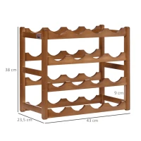 HOMCOM Suporte para 16 Garrafas de Bambu Prateleira para Garrafas de Vinho de 4 Níveis 43x23,5x38cm Marrom(m-3)