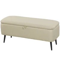 HOMCOM Banco de Armazenamento Estofado em Linho com Tampa Abatível e Pés de Aço Carga Máxima 150kg 101x38,5x44,5 cm Bege(m-11)