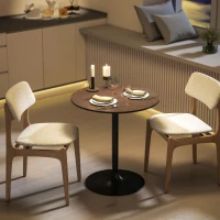 HOMCOM Runder Esstisch 70 cm für 2 Personen mit Massivholz-Furnierplatte und Stahlgestell in Braun(m-5)