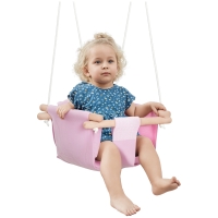 Outsunny Seggiolino Altalena per Bambini in Tessuto e Legno con Cuscino, 40x40x180cm, Rosa