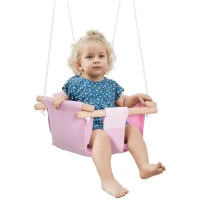 Outsunny Seggiolino Altalena per Bambini in Tessuto e Legno con Cuscino, 40x40x180cm, Rosa(m-1)