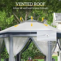 Outsunny 3 x 4m Metal Frame Hexagon Gazebo, with Curtains - Grey(m-5)