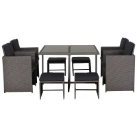 Outsunny Set Mobili da Giardino Esterno Tavolo con 4 Sedie 4 Poggiapiedi 9pz Rattan Grigio(m-1)