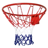 HOMCOM Cesta de Basquetebol de Parede Ø46 cm Aro de Basquetebol com Rede Estrutura Metálica 12 Ganchos para Interior e Exterior Vermelho(m-10)