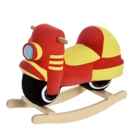 HOMCOM Cavallo a Dondolo per Bambini 18-36 Mesi a Forma di Moto, Cavallo per Bambini Cavalcabile in Legno e Peluche, Suoni Realistici, Max. 40kg, Rosso e Giallo(m-1)