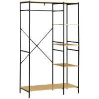 HOMCOM Suporte para Cabides Cabideiro de Madeira com 4 Prateleiras de Arrumação e Barra de Pendurar 100x46x170,5cm Madeira e Preto(m-10)