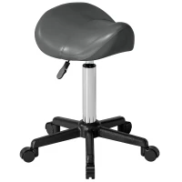 HOMCOM Sgabello Girevole a Sella con Ruote e Altezza Regolabile, Imbottito e Rivestito in Finta Pelle, Grigio(m-10)