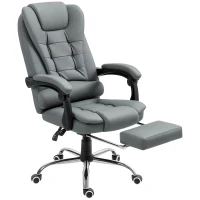 HOMCOM Fotoliu Prezidențial de Birou Rotativ cu Spătar Înalt Reglabil și Suport pentru Picioare, 64,5x69x109-117 cm, Gri(m-1)