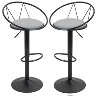 HOMCOM Lot de 2 tabourets de Bar Design néo-rétro réglable pivotant avec Repose-Pied métal Noir Lin Gris