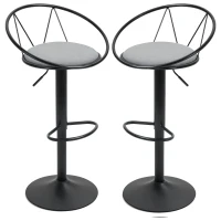 HOMCOM Lot de 2 tabourets de Bar Design néo-rétro réglable pivotant avec Repose-Pied métal Noir Lin Gris(m-1)