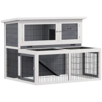 PawHut Cage à Lapin à 2 Niveaux avec Tiroir Amovible en Bois d'Épicéa et Acier, 122x95x93.5 cm, Multicolore(m-1)