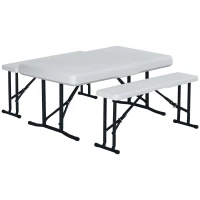 Outsunny Conjunto Mesa y 2 Bancos Plegables de Jardín Muebles para Camping Picnic Multiusos Mesa de 103x63x76 cm y Asiento de 84,5x20x40 cm Blanco(m-9)