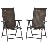 Outsunny Set de 2 Chaises de Jardin Pliantes en Rotin PE, Dossier 7 Positions, 71x58x111cm(m-1)