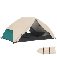 Outsunny Tenda da Campeggio 2 Posti con 2 Vestiboli, 2 Porte, 2 Finestre e Borsa di Trasporto, 2.8x2.25x1.1 cm, Beige(m-1)