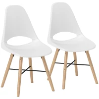HOMCOM Set de 2 Chaises de Salle à Manger en Plastique et Bois Style Nordique avec Dossier Courbé, Blanc(m-6)