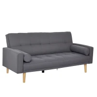 HOMCOM Canapé Convertible 3 Places Design scandinave Dossier inclinable 3 Positions Pieds Bois Tissu Lin Gris(m-1)