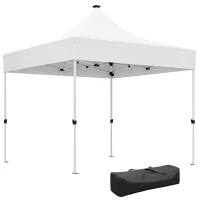 Outsunny Gazebo da Giardino Pop Up 3x3 m ad Altezza Regolabile con Luci LED Solari, in Tessuto Oxford e Metallo, Bianco(m-1)