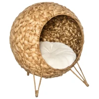 PawHut Cesta per Gatti Adulti Fino a 5kg, Cuccia per Gatti in Rattan Sintetico Marrone Φ52x58cm(m-1)