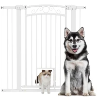 PawHut Barrière pour Chiens Réglable avec Extensions et Porte pour Chats, 76-104x106 cm, Blanc(m-5)
