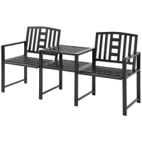 Outsunny Banc de Jardin Moderne 2 Places avec Table et Trou pour Parasol Mobilier d'Extérieur 165x56x85.5cm Noir