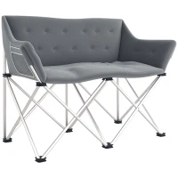 Outsunny Fauteuil pliant 2 places fauteuil de camping avec accoudoirs sac latéral supportant jusqu'à 240kg Gris(m-6)