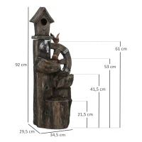 Outsunny Fontaine de Cascade 2 en 1 avec Maisonnette pour Oiseaux avec Lumières LED et Pompe Caractéristique de Jardin avec Troncs Multicolore(m-3)