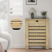 HOMCOM Couvercle de radiateur cache radiateur grille à lattes horizontales avec 2 tiroirs en bois 78l x 19P x 95,5H cm chêne(m-5)