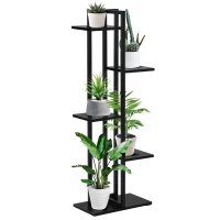 Outsunny Échelle Porte-fleurs à 5 Niveaux pour Intérieur et Extérieur en MDF et Acier, 40x22x113 cm, Noir(m-5)