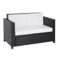 Outsunny Canapé de jardin 2 places canapé droit 4 coussins déhoussables 130L x 70l x 80H cm résine tressée noire(m-11)