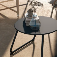 Outsunny Table Basse d'Extérieur Ø48x37 cm en Métal Noir avec Pieds Réglables(m-3)