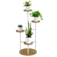 Outsunny Suporte para Plantas de 4 Níveis Suporte para Vasos de Plantas com Estrutura de Aço 40x40x95,5cm Madeira e Branco(m-10)
