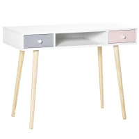 HOMCOM Bureau enfant style scandinave avec tiroir et compartiment de rangement 100L x 48l x 76,5H cm MDF et pin blanc gris et rose(m-10)