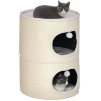 PawHut Tour pour chat modulable tonneau griffoir chat fermeture éclair séparable 3 niveaux tapis de grattage Ø 51 x 69 cm crème(m-11)