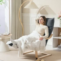 HOMCOM Fauteuil Relax en Bois avec Revêtement en Velours et Repose-Pieds Réglable, Gris Foncé(m-3)