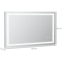 kleankin Miroir de salle de bain avec éclairage LED, fonction de mémoire, interrupteur tactile, étanche aux éclaboussures, argent(m-3)